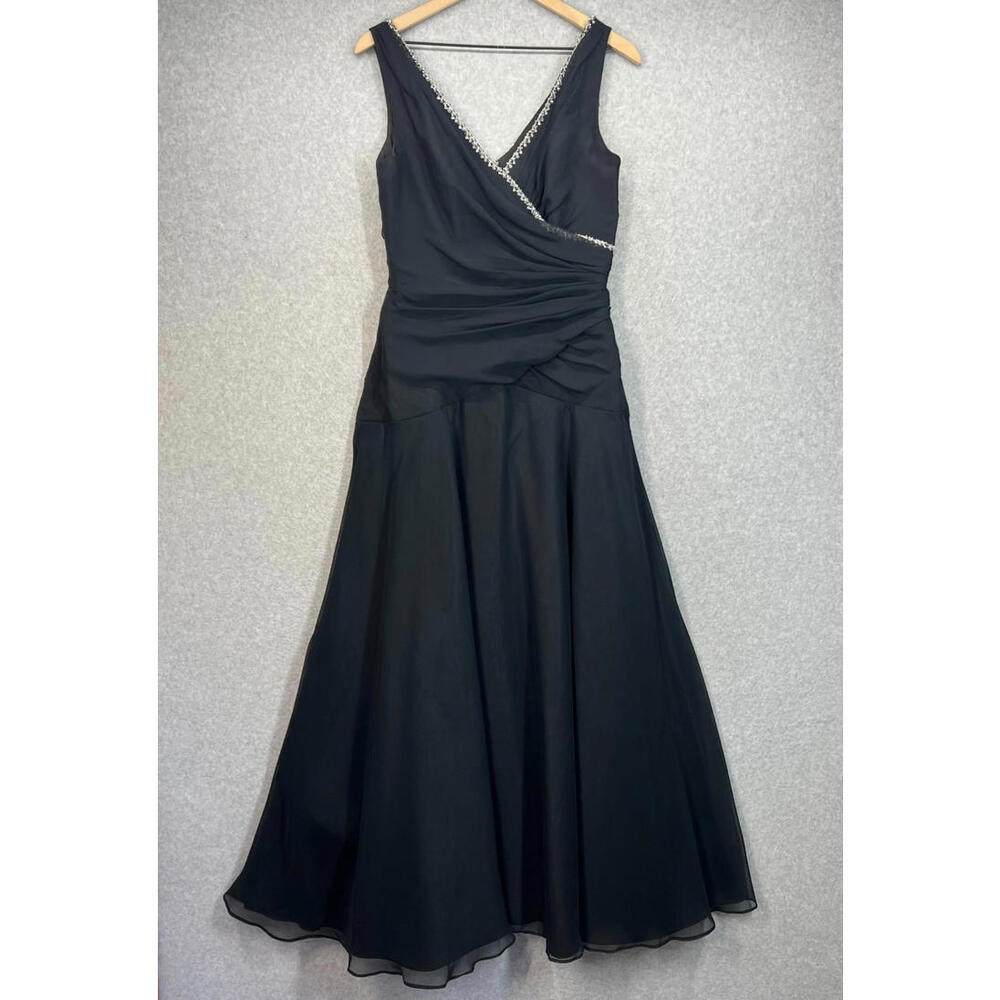 Bonny Black Formal A Line Dress V Neck‎ Jeweled Neck Prom Evening Womens 10
